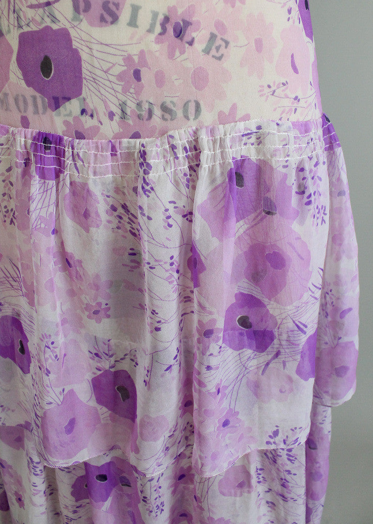 1920s Purple Floral Chiffon Dress