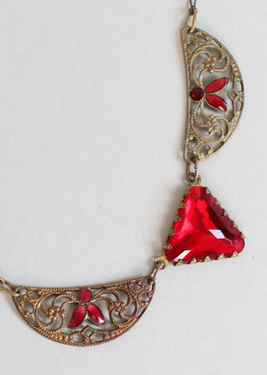 Vintage 1920s Red Enamel and Glass Necklace
