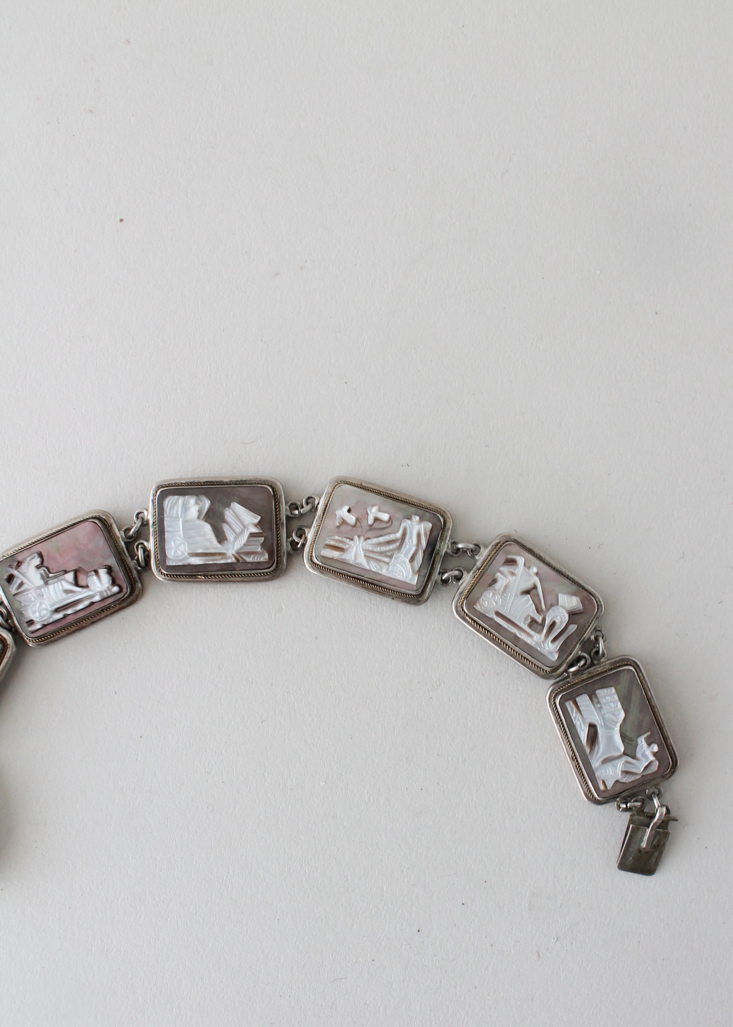 Vintage 1920s Greek Mythology Carved Abalone Bracelet