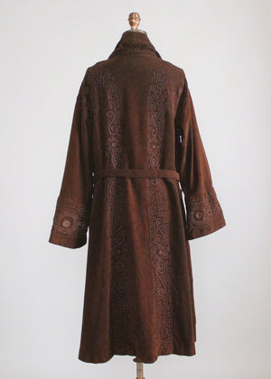 Vintage Early 1920s Brown Wool Velour Coat with Soutache Trim