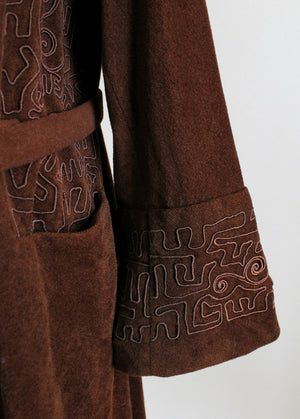 Vintage Early 1920s Brown Wool Velour Coat with Soutache Trim