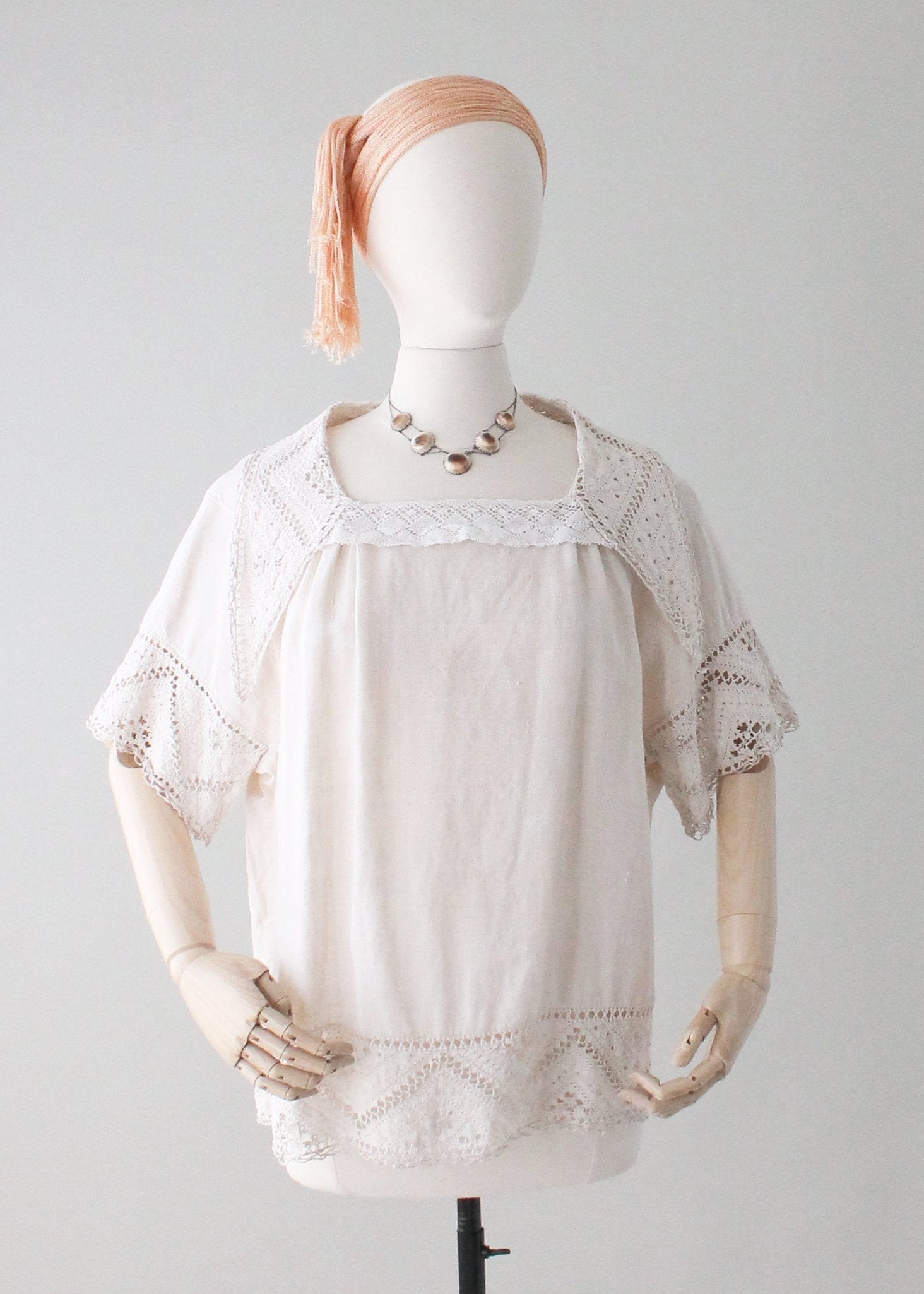 Vintage 1920s Linen and Lace Tunic Top