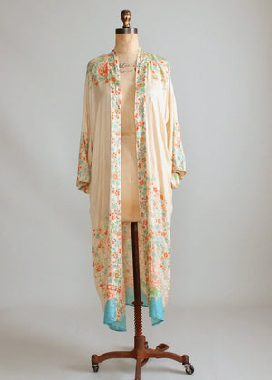 Vintage 1920s Floral Silk Dressing Robe