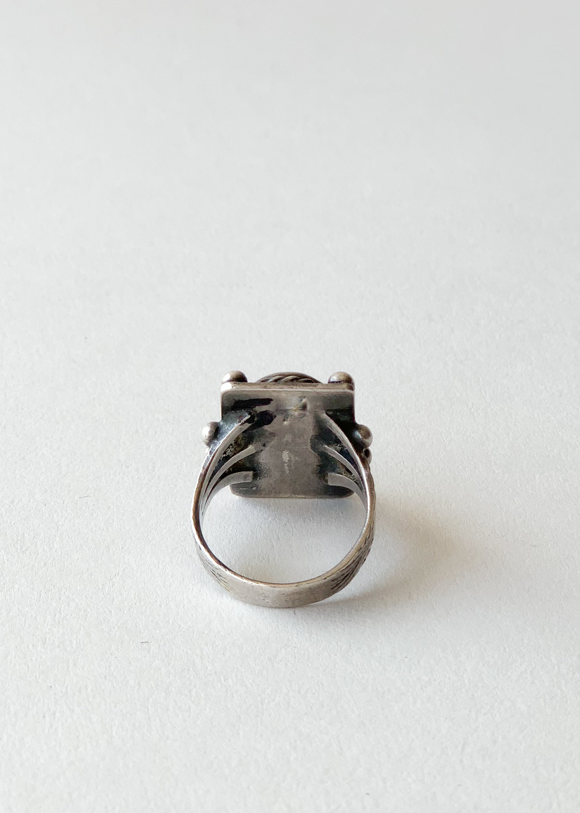 Vintage 1920s Green Turquoise and Silver Ring