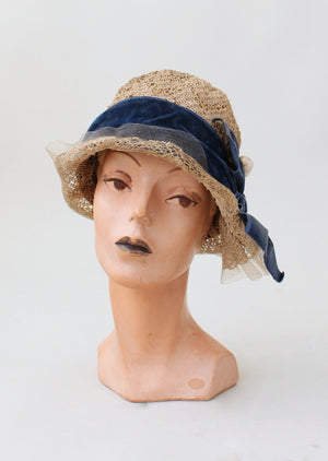 Vintage 1920s Lacey Straw Cloche Hat