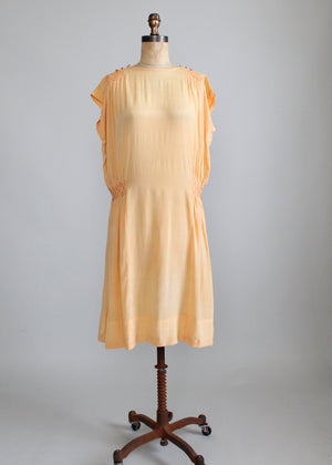 Vintage 1920s Peach Silk Smocked Tunic Dress