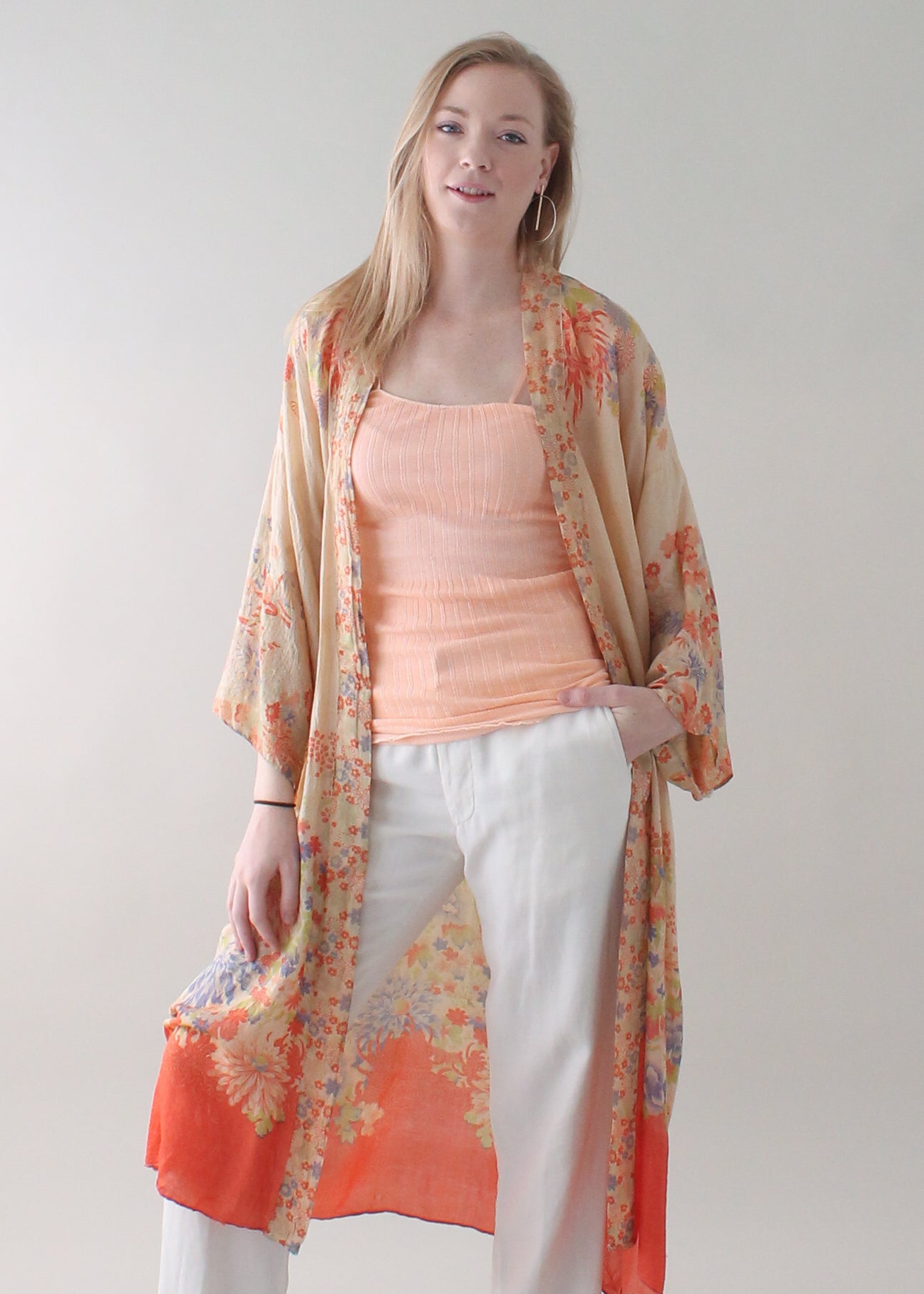 Vintage 1920s Pongee Silk Kimono Robe