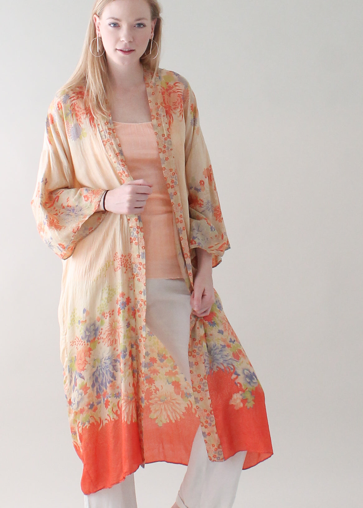 Vintage 1920s Pongee Silk Kimono Robe