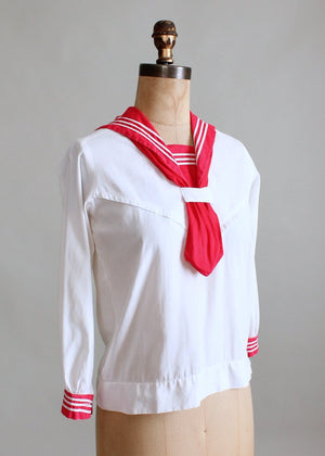 Vintage 1920s Red and White Sailor Style Midi Blouse