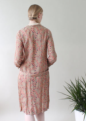 Vintage 1920s Silk Print and Lace Day Dress