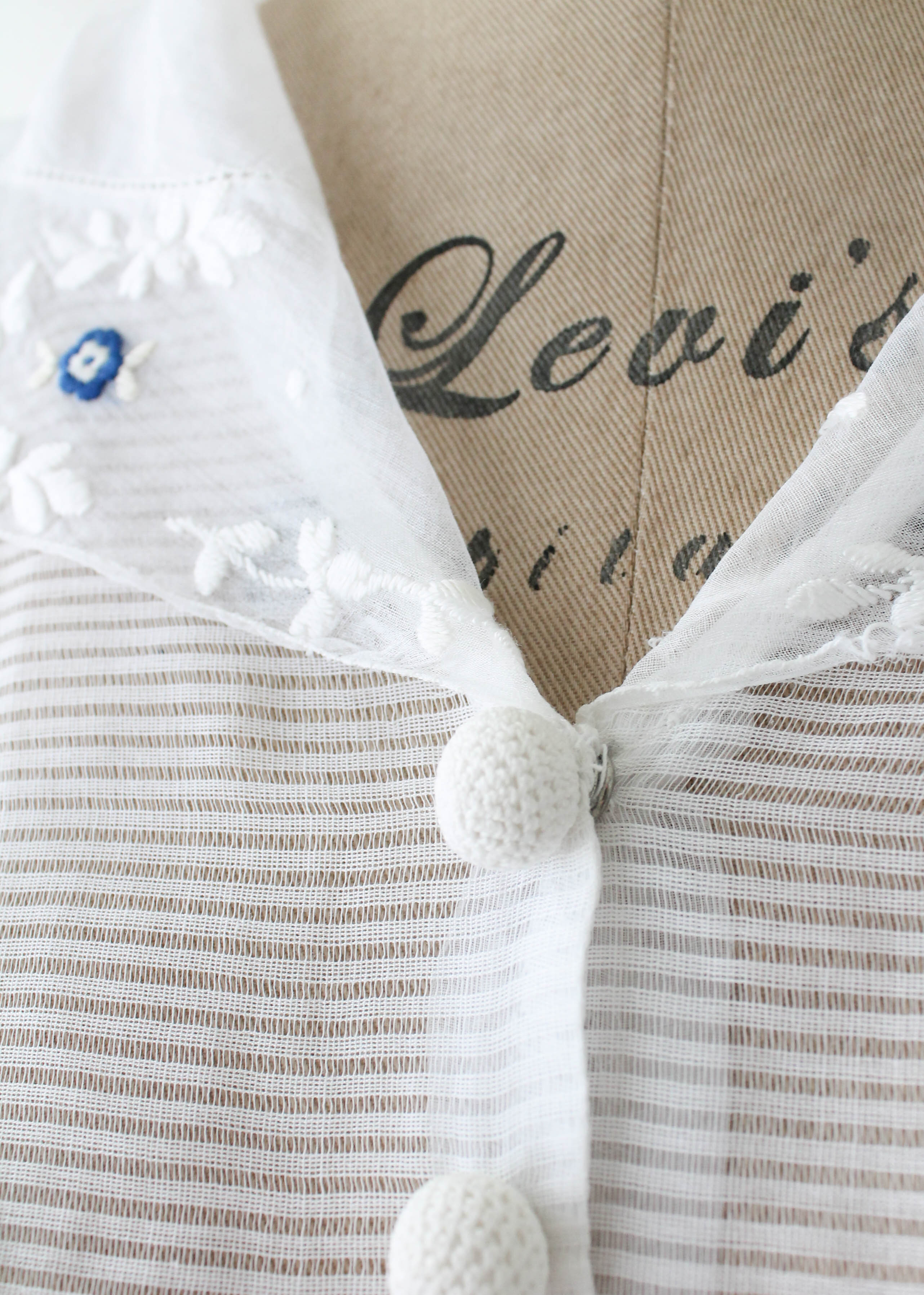 Vintage 1920s Embroidered Sheer Cotton Blouse