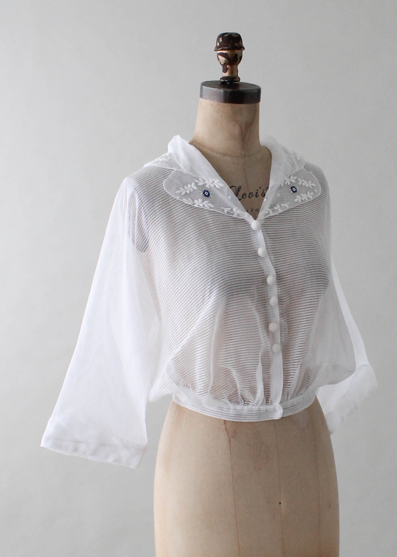 Vintage 1920s Embroidered Sheer Cotton Blouse