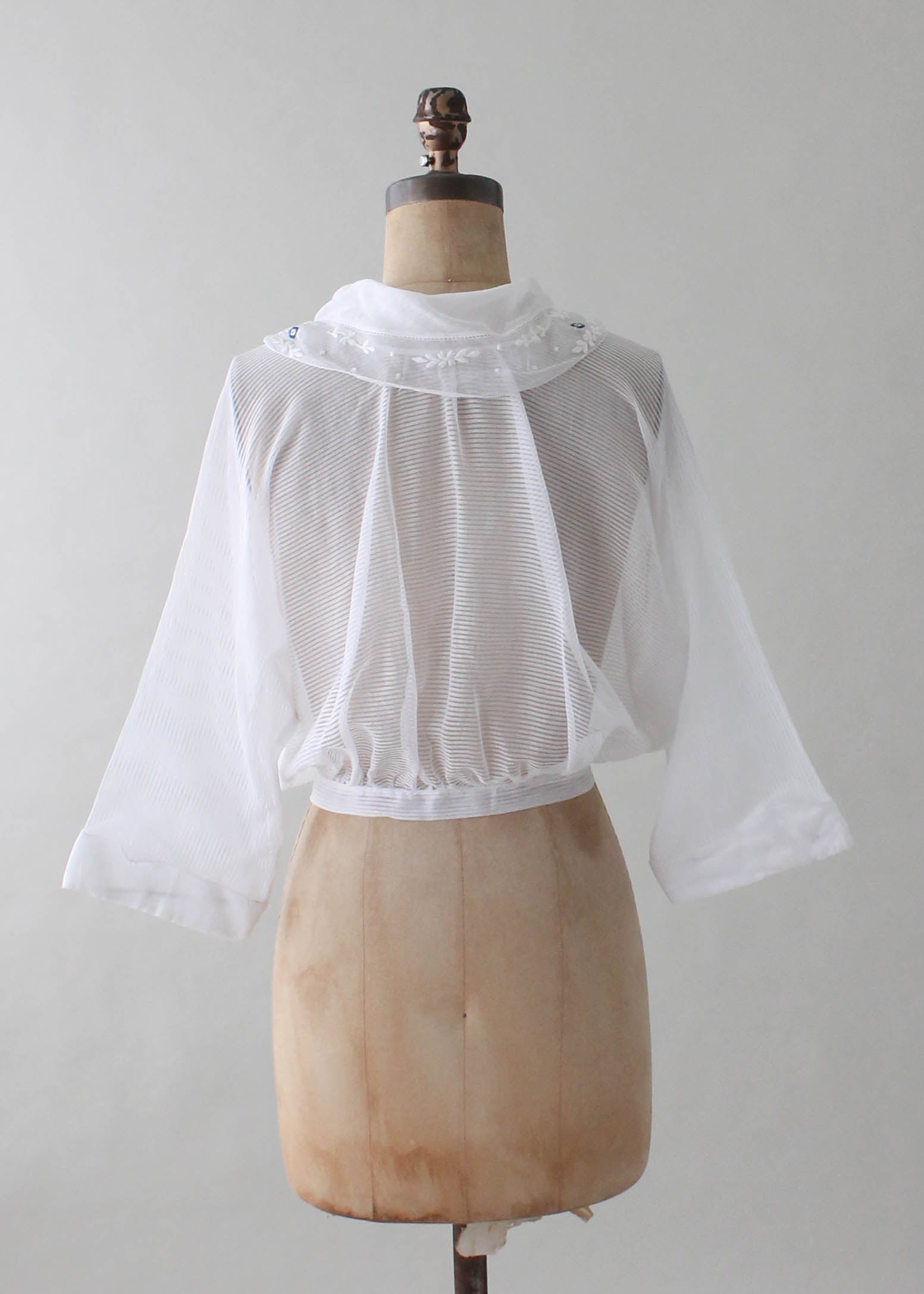 Vintage 1920s Embroidered Sheer Cotton Blouse