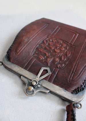 Vintage 1920s Tooled Leather Flapper Day Purse