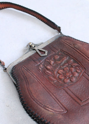 Vintage 1920s Tooled Leather Flapper Day Purse