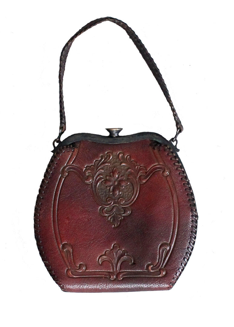 Vintage 1930s Art Deco Floral Tooled Leather Purse