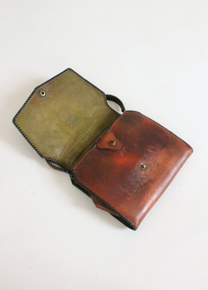 Vintage 1920s Tooled Leather Purse with MakeUp Compartment