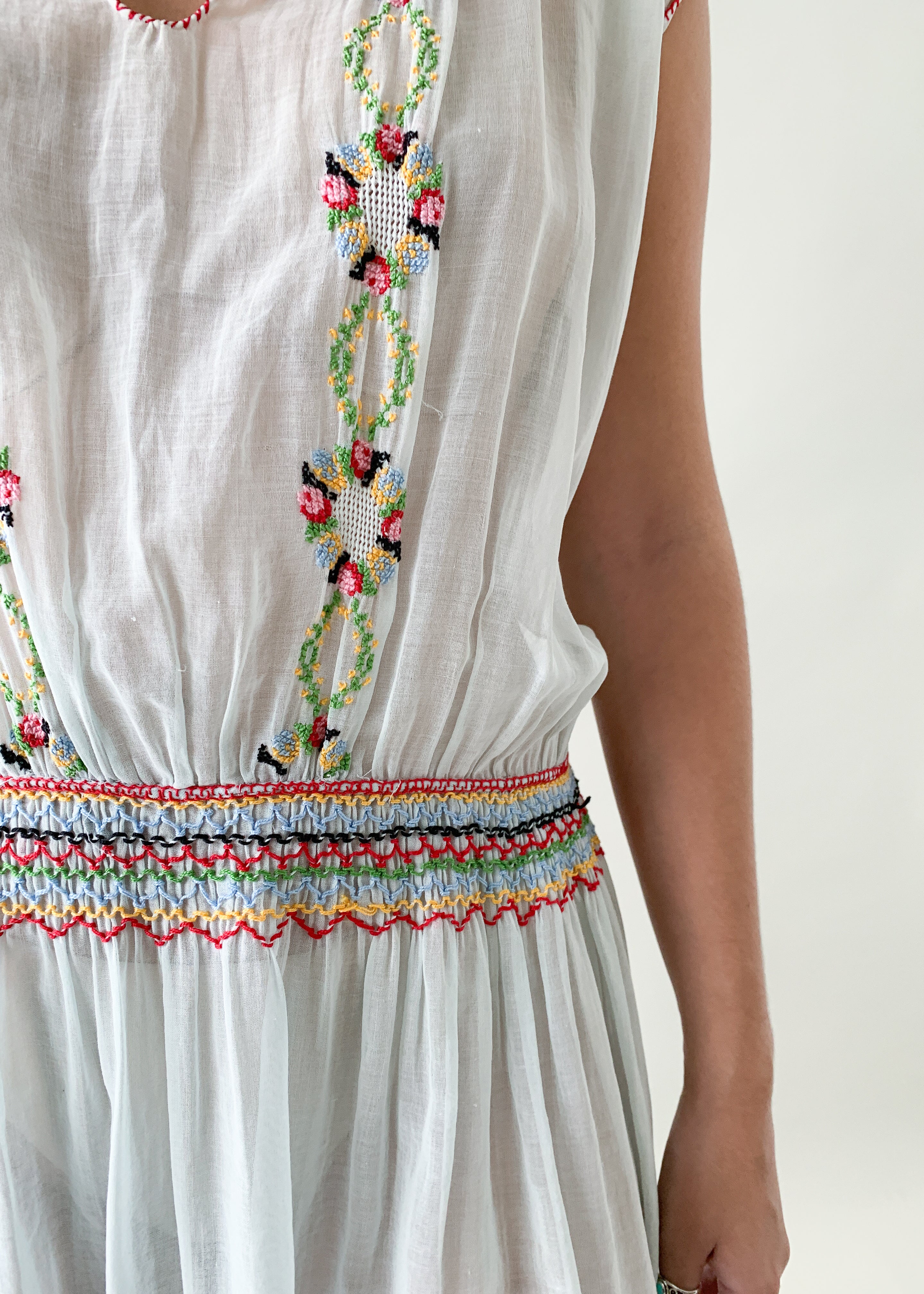 Vintage 1920s Embroidered Cotton Dress