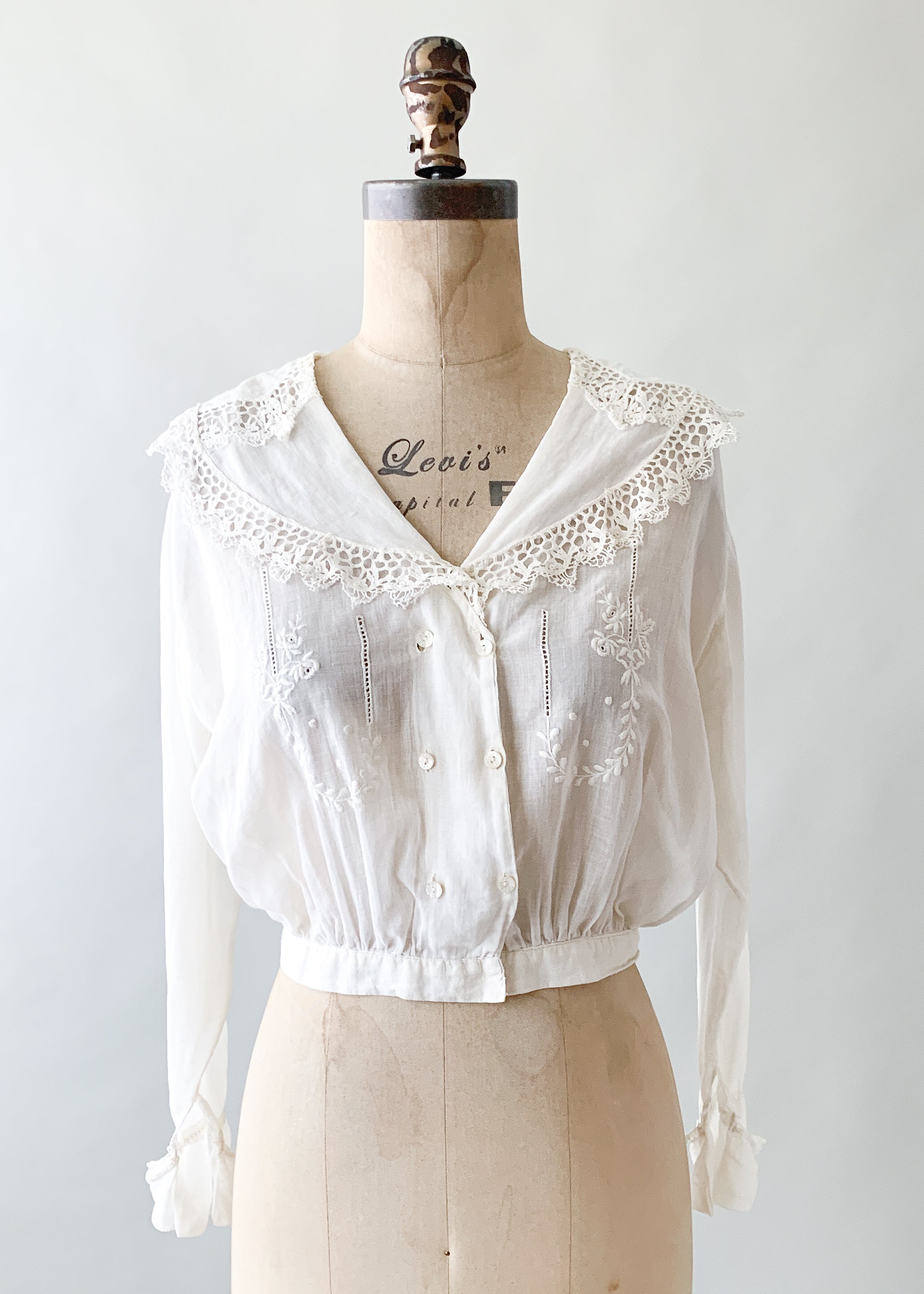 Antique Edwardian Embroidered Cotton Blouse
