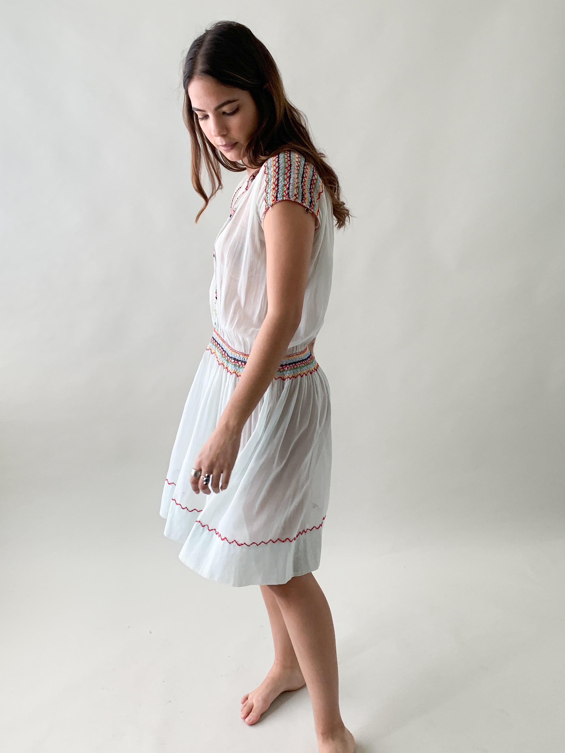 Vintage 1920s Embroidered Cotton Dress