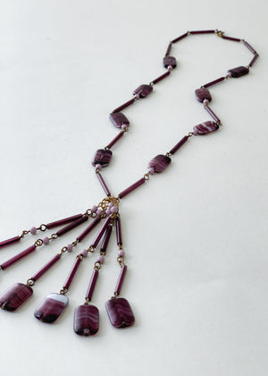 Vintage 1920s Purple Glass Tassel Necklace