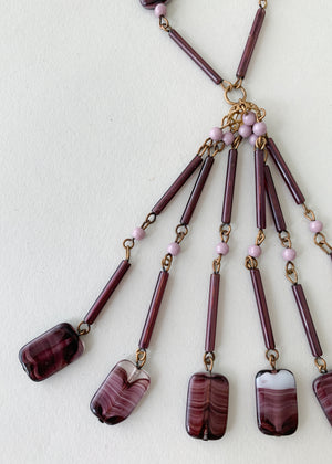 Vintage 1920s Purple Glass Tassel Necklace