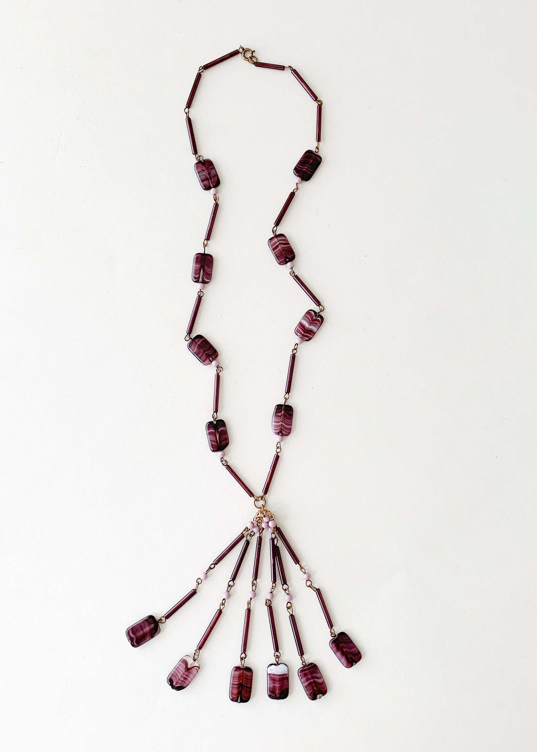 Vintage 1920s Purple Glass Tassel Necklace