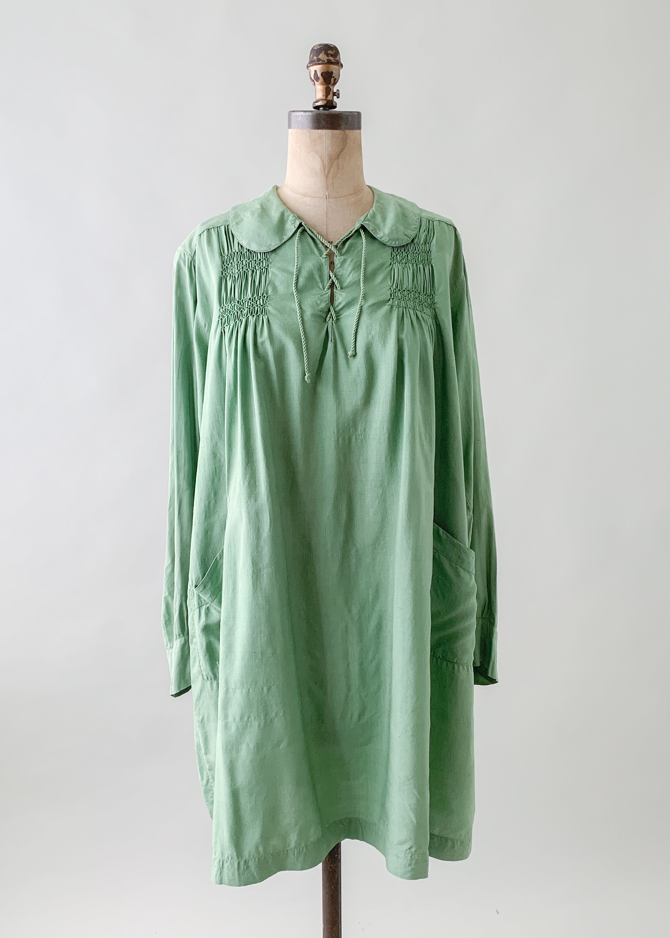 Vintage 1920s Smocked Pongee Silk Tunic Dress