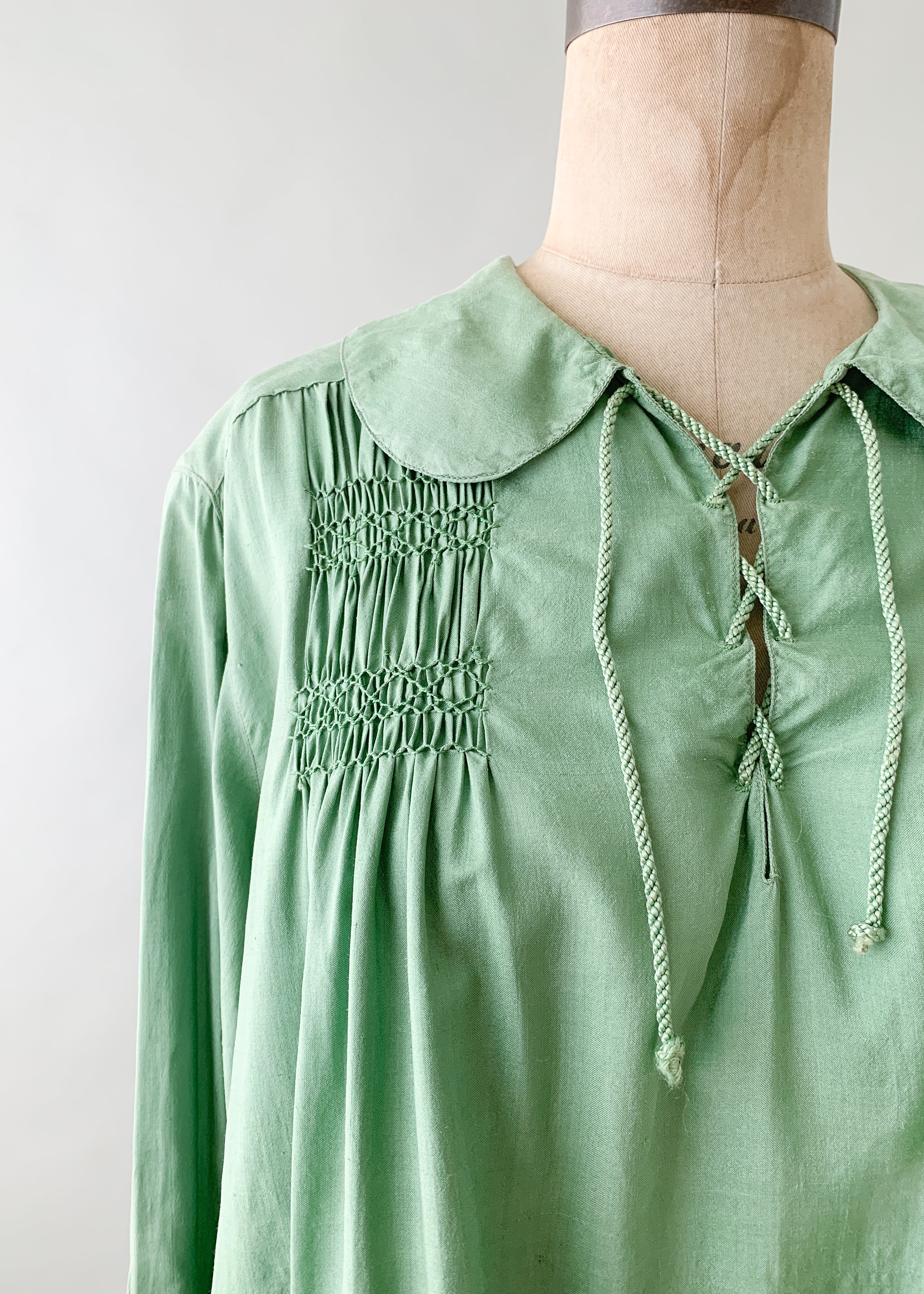 Vintage 1920s Smocked Pongee Silk Tunic Dress