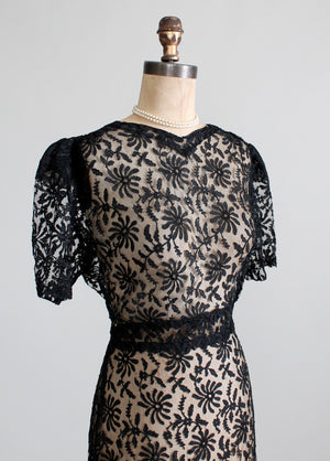 Vintage 1930s Black Lace Sweetheart Dress