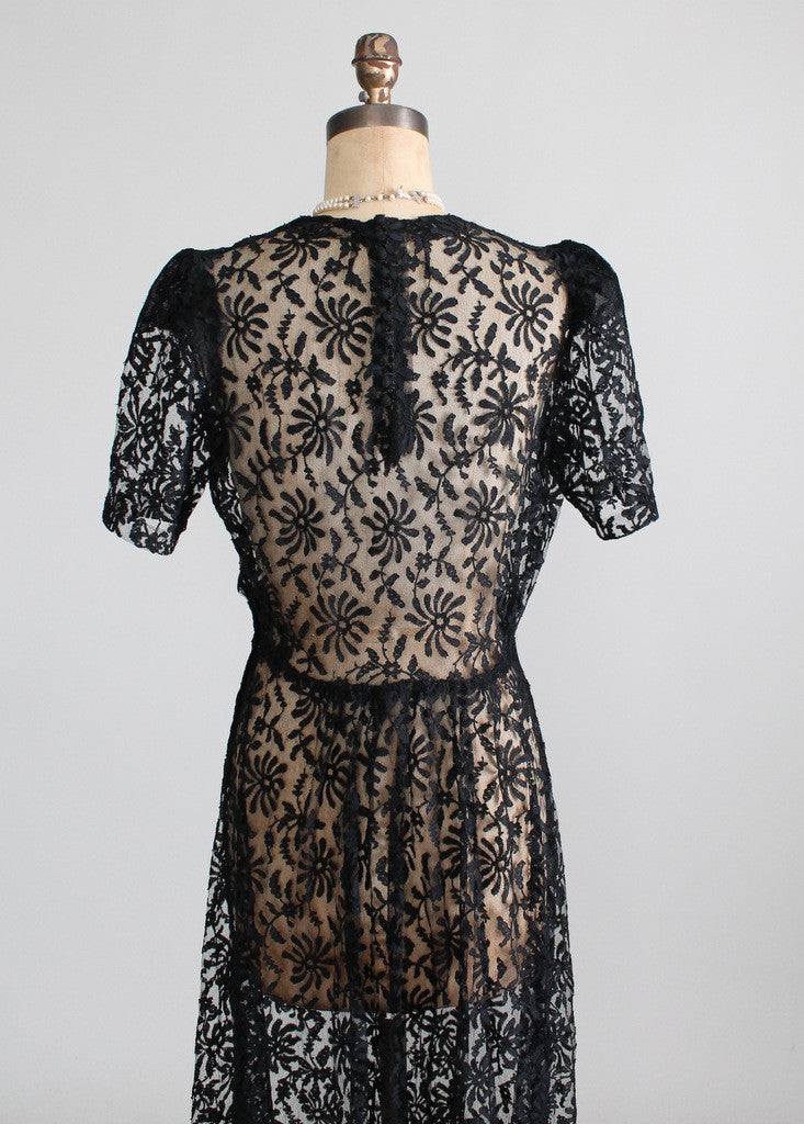 Vintage 1930s Black Lace Sweetheart Dress