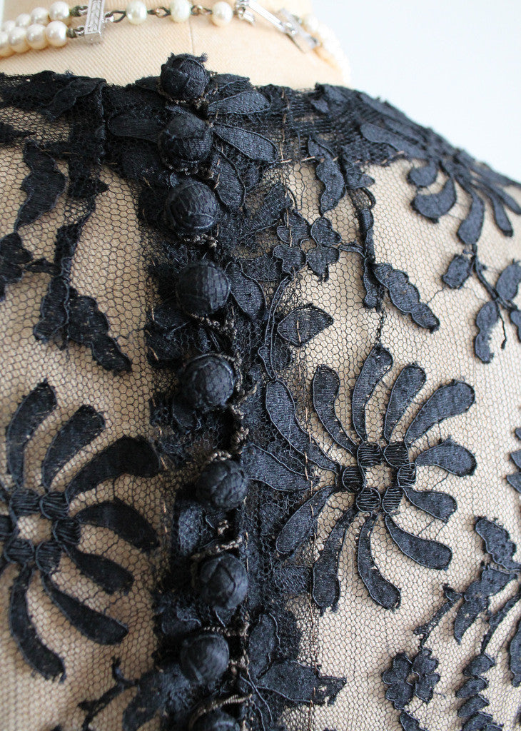 Vintage 1930s Black Lace Sweetheart Dress