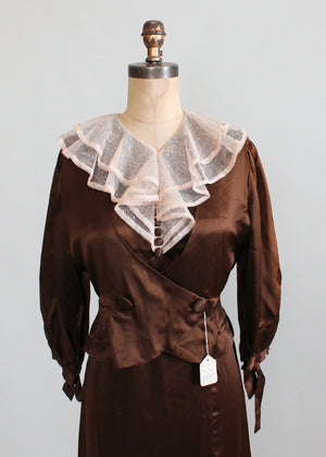 Vintage 1930s Brown Silk and Lace Dress and Jacket NRA NOS