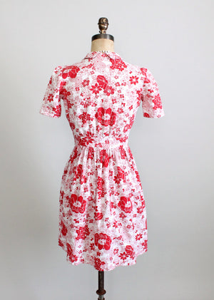 Vintage Late 1930s Floral Pique Cotton Swing Dress