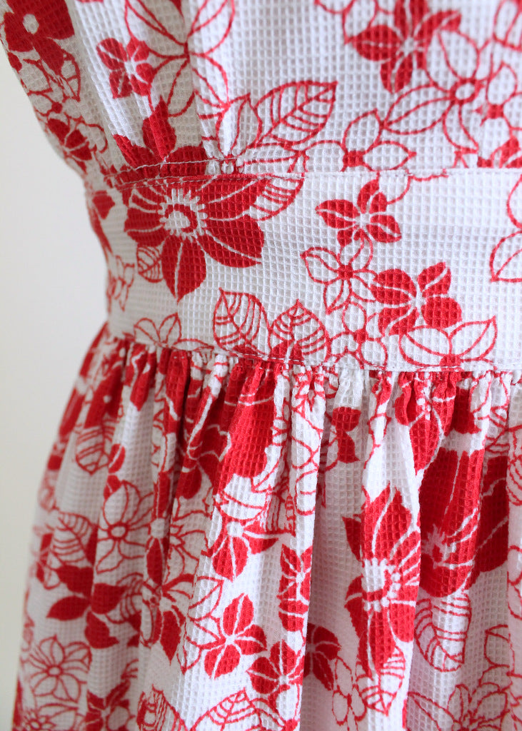 Vintage Late 1930s Floral Pique Cotton Swing Dress