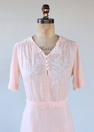 Vintage 1930s Embroidered Cotton Summer Day Dress