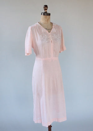 Vintage 1930s Embroidered Cotton Summer Day Dress