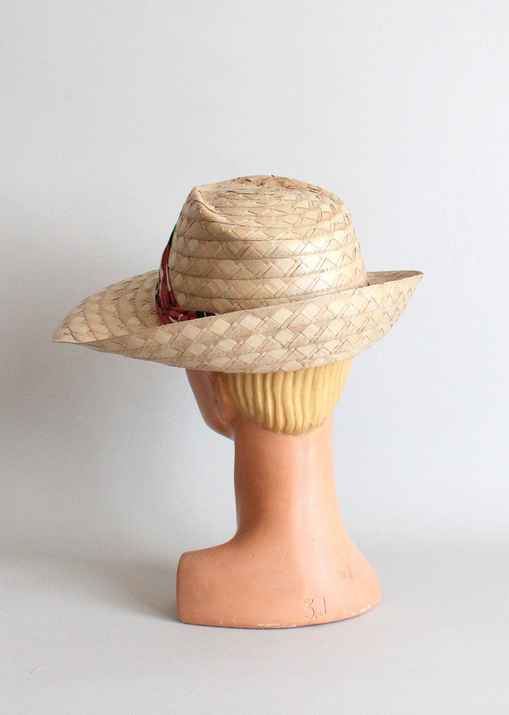 Vintage 1930s 1940s straw fedora