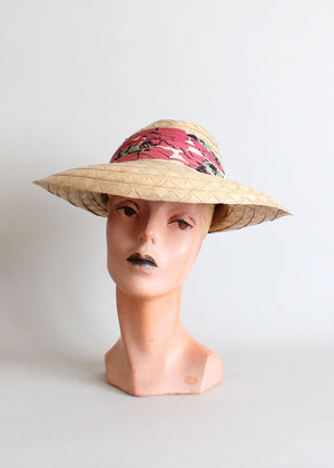 Vintage 1930s 40s wide brim straw hat