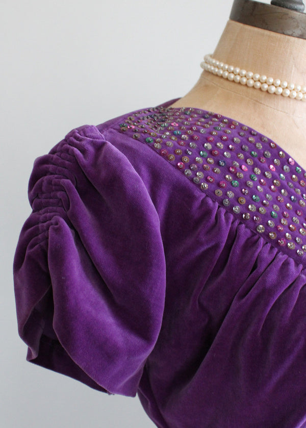 Vintage 1930s Sequined Purple Velvet Dress - Raleigh Vintage