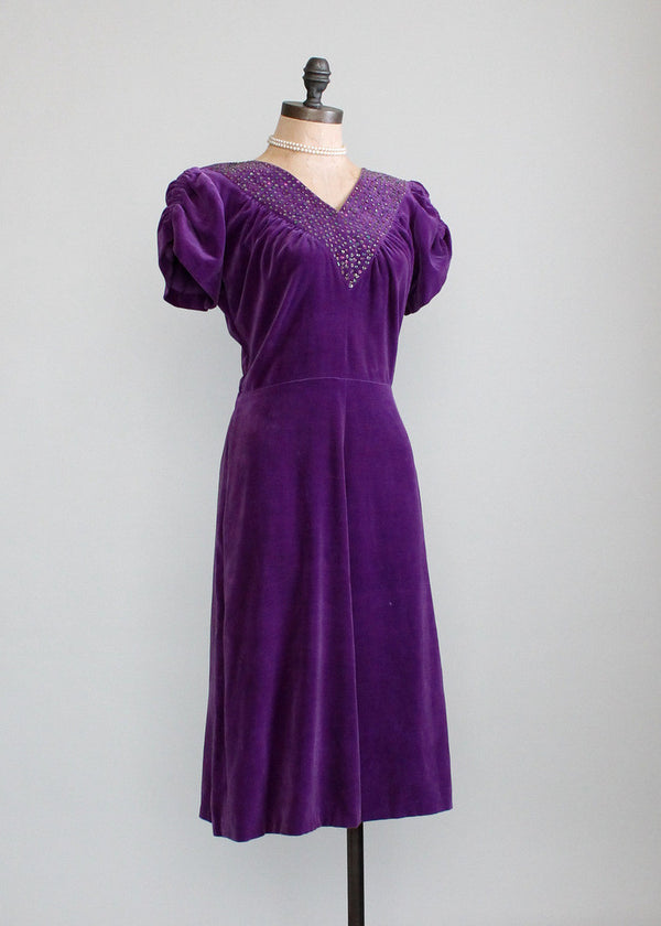 Vintage 1930s Sequined Purple Velvet Dress - Raleigh Vintage