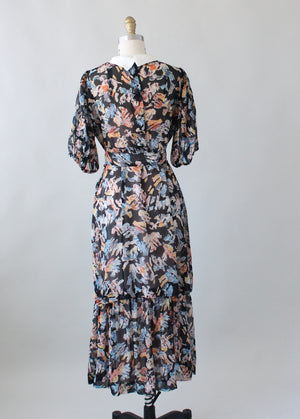 Vintage 1930s Abstract Print Silk Chiffon Dress