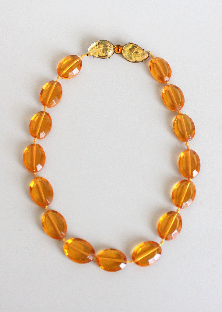 Vintage 1930s amber orange glass necklace