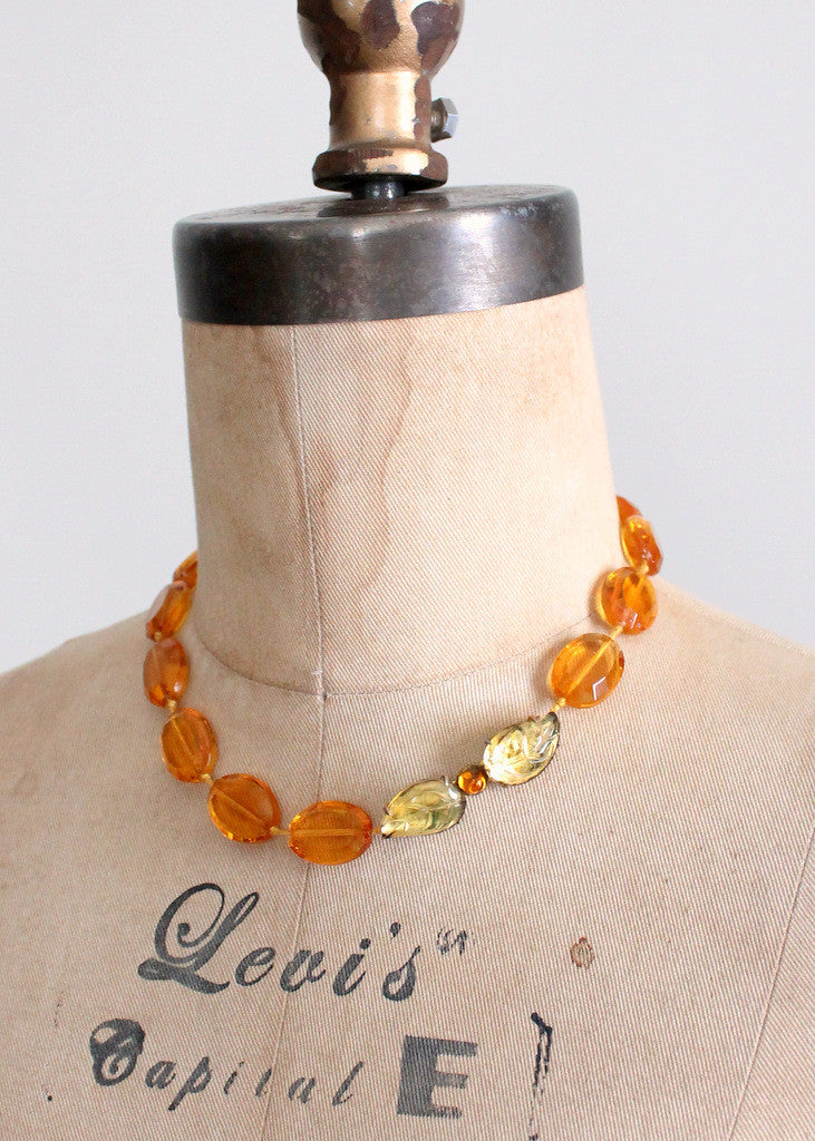 Vintage 1930s amber glass necklace