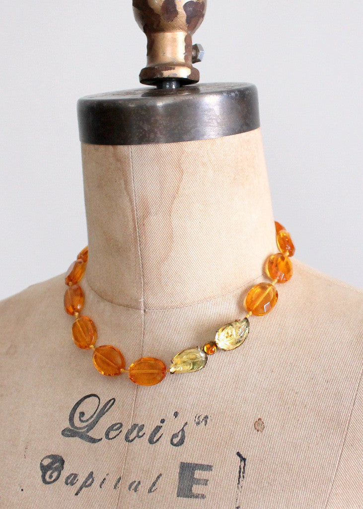 Vintage 1930s amber orange glass necklace