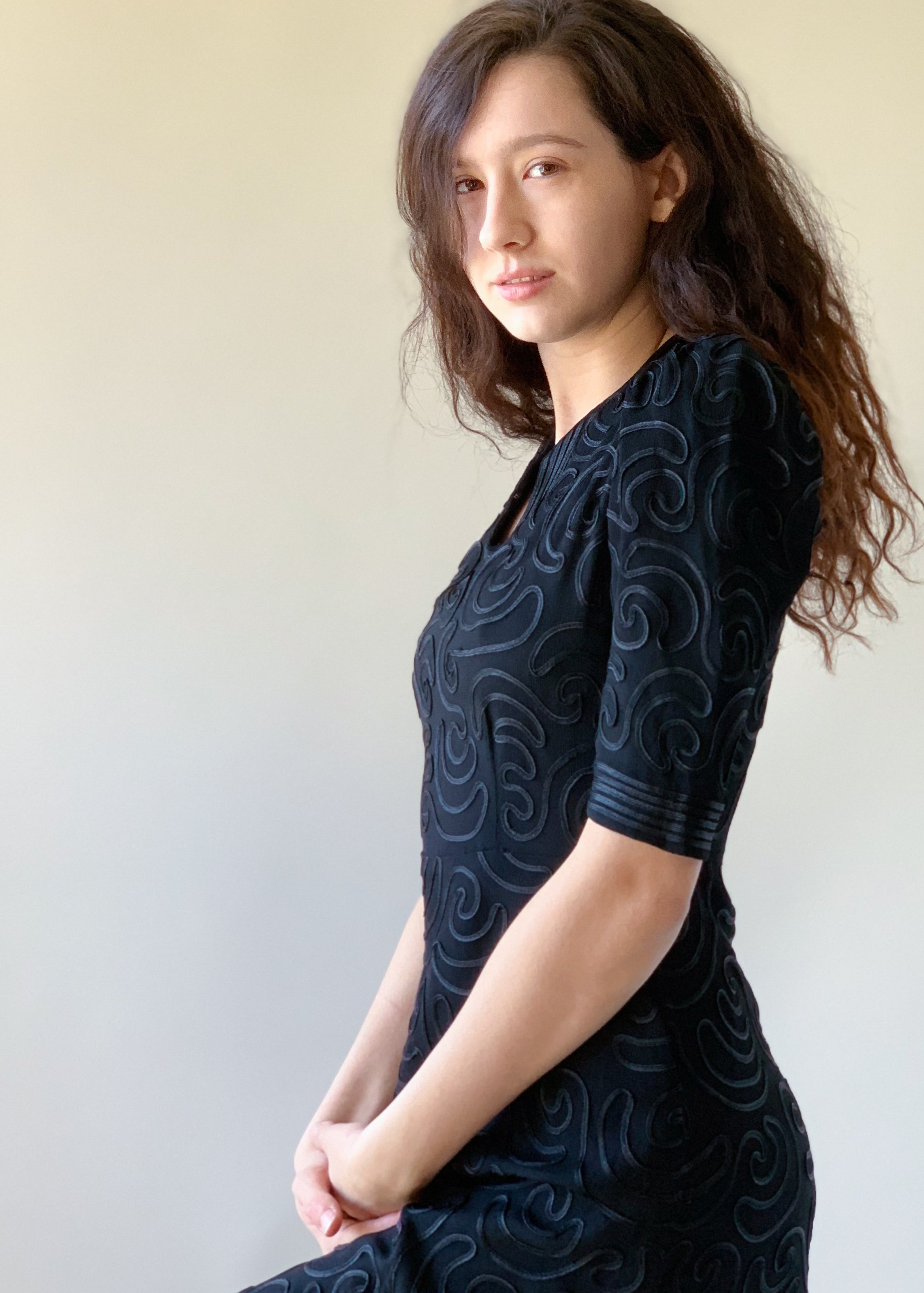 Vintage 1930s Soutache Crepe Dress