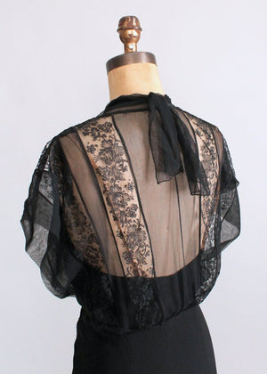 Vintage 1930s Black Lace and Crepe Evening Dress