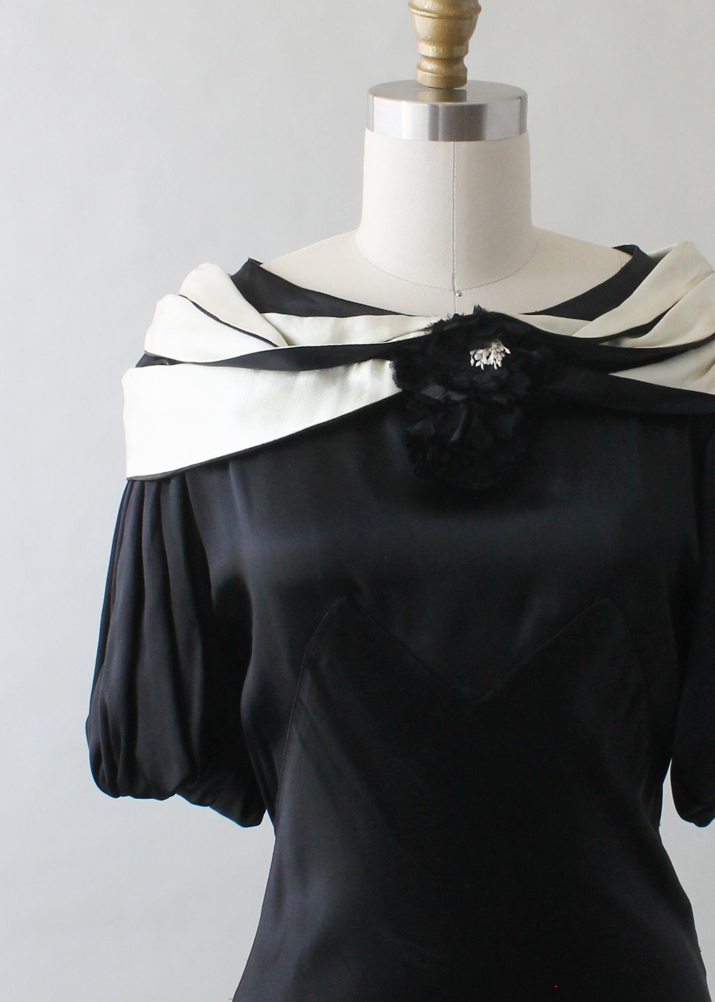 Vintage 1930s Black and White Silk Evening Dress