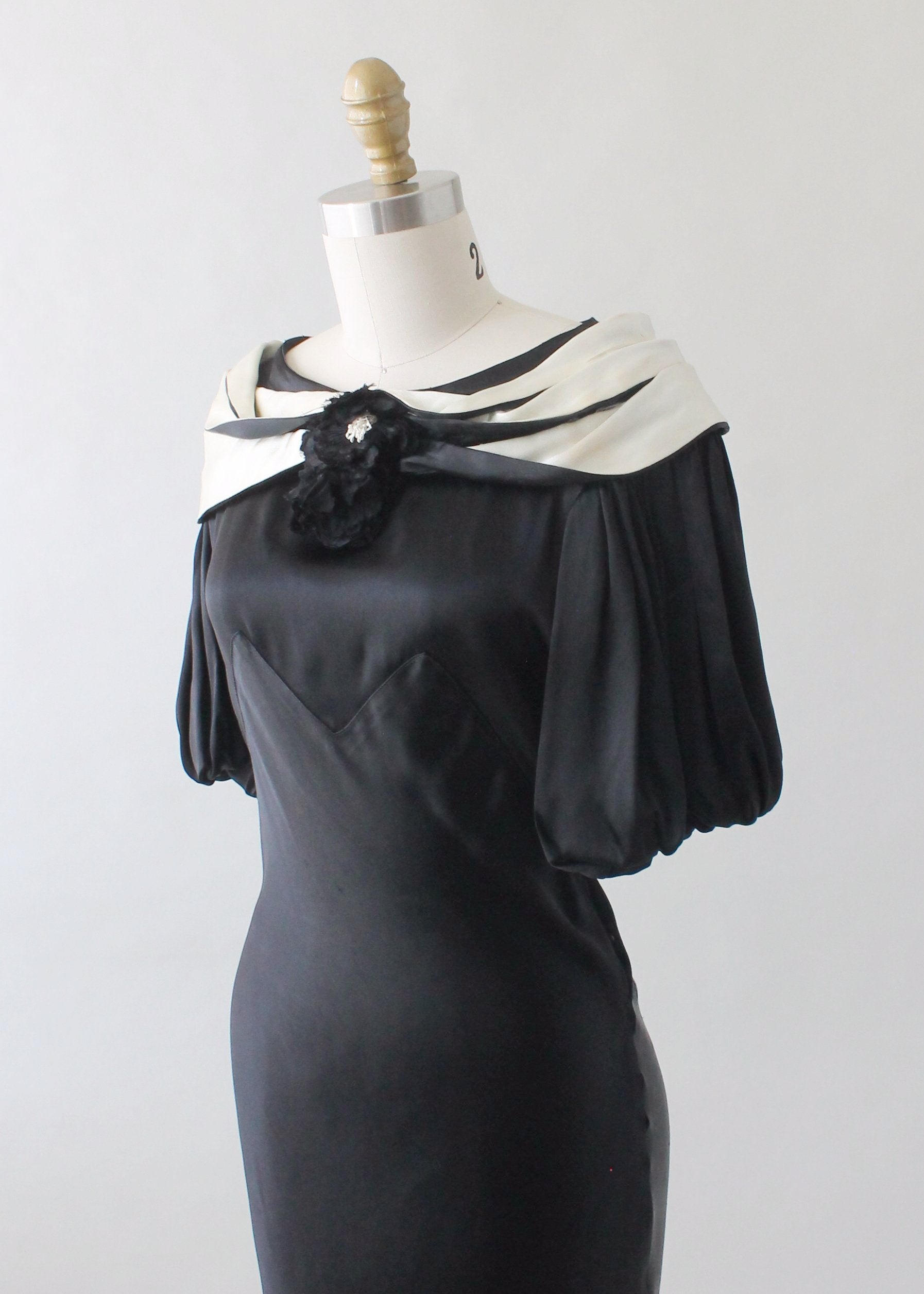 Vintage 1930s Black and White Silk Evening Dress