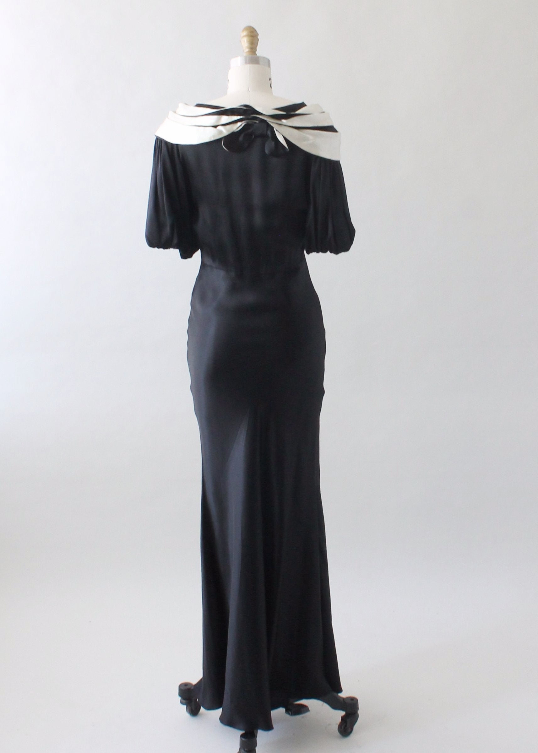 Vintage 1930s Black and White Silk Evening Dress